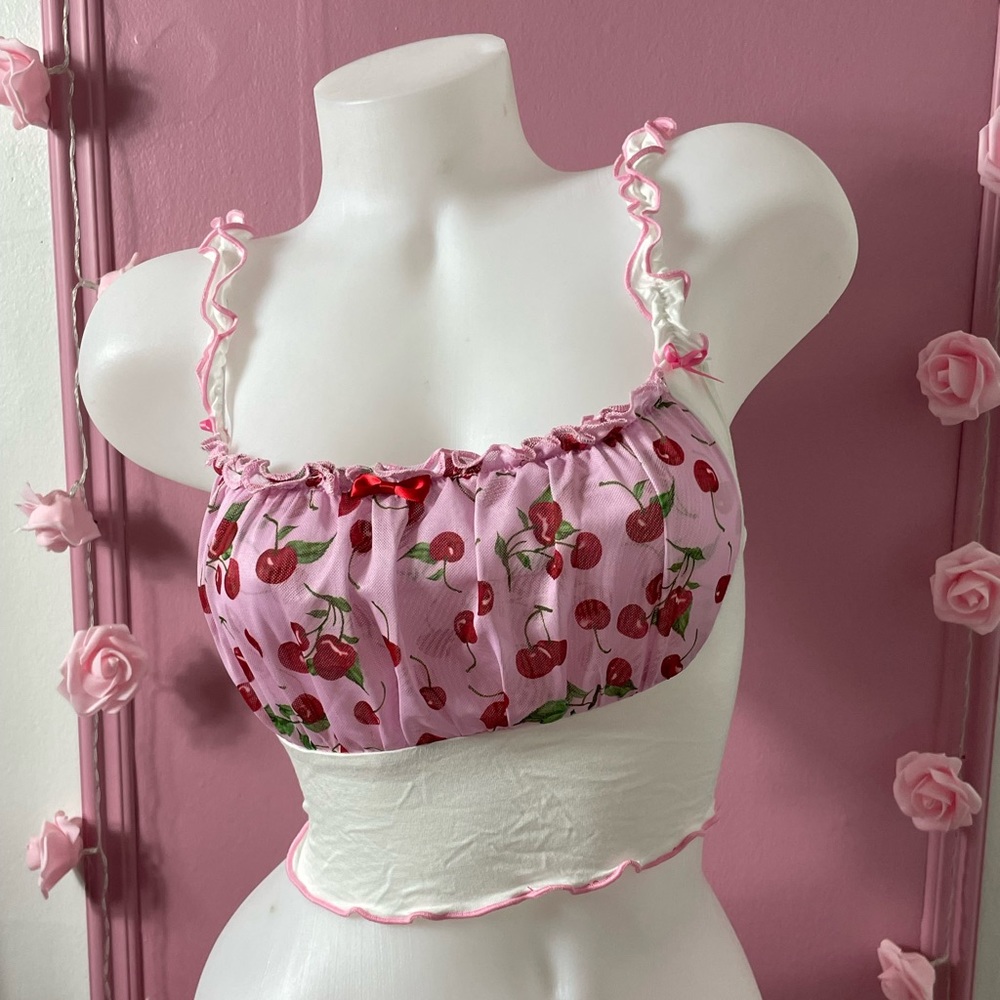 NEW - Large - cherry fruit  🍒 crop top shirt - sexy